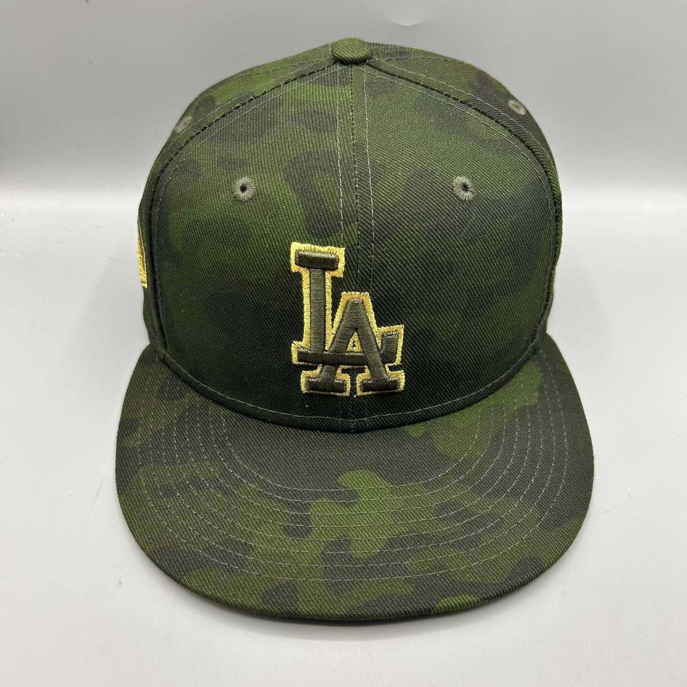 Los Angeles LA Dodgers MLB Hat Men 7 3/8 Green Camo 59Fifty New Era Fitted Cap